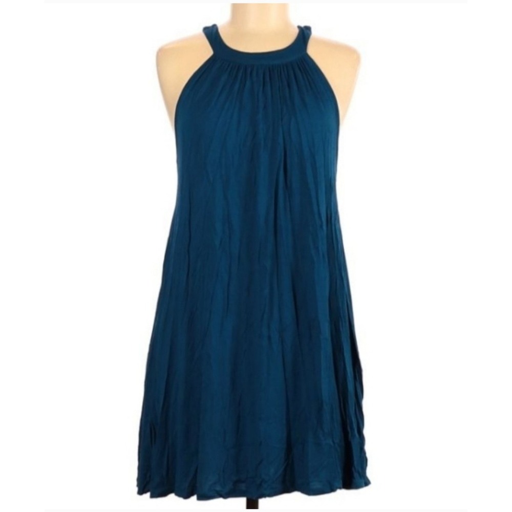 CY Fashion Teal Blue Halter Jersey Dress with pockets Small NWT $35